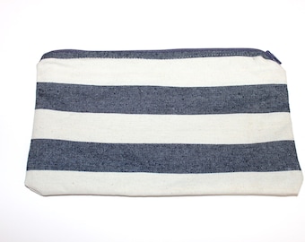 Striped Denim Toiletry Pouch with Zipper