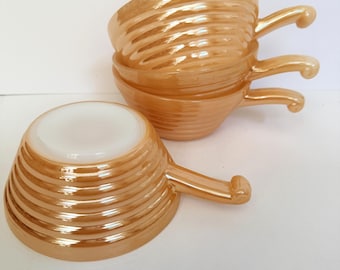 Cuencos de sopa Fire-King Peach Lustre estilo vintage con asas