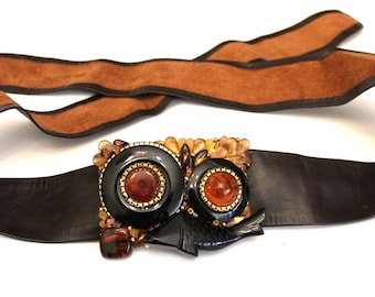 Cinturón vintage auténtico de Wendy Gell - Pieza de arte vanguardista de técnica mixta para lucir