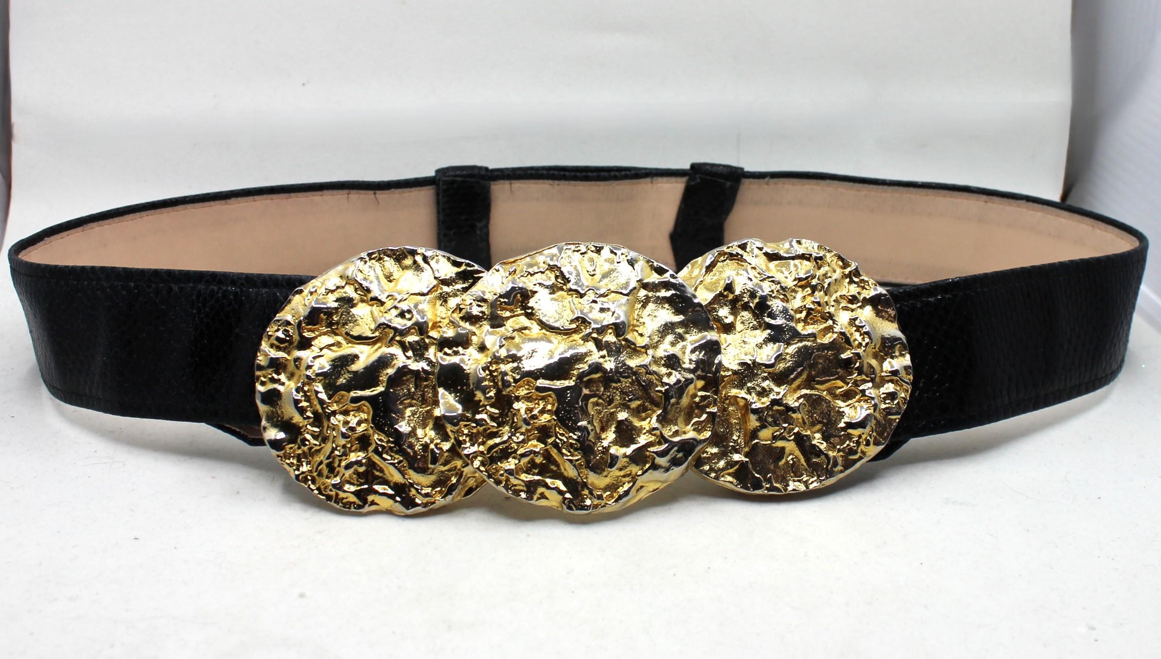 Designer Alexis Kirk Belt Snakeskin With Big Goldtone 