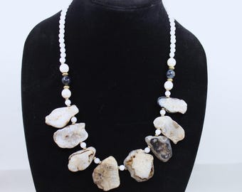 Necklace of Geode Slices and beads