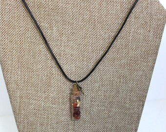 Red Agate Stones Glass Vial Necklace