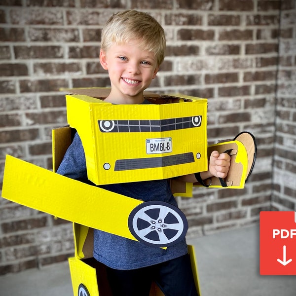 Modello per trasformare un costume da auto per bambini. Costume di Halloween ispirato al costume Transformer di Bumblebee