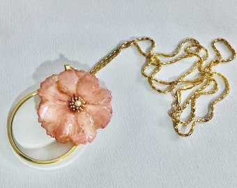 SAKURA disc & Magnifying Glass Necklace - Real Flower Jewellery