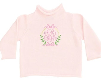 Rollneck Sweater with Monogram - Child's Sweater - Baby Sweater - 12m-5/6 Whole Sizes