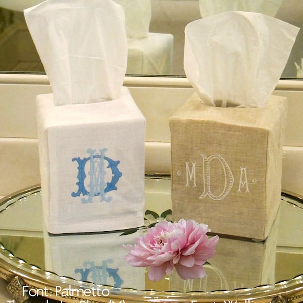 Linen Tissue Box Cover with Monogram