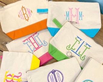 Canvas Zip Pouch with Monogram - Accessories Bag - Cosmetic Bag - Graduation Gift