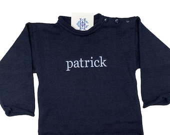 Rollneck Sweater with Button Shoulder and Monogram - Sizes 6m-5T - Child's Sweater - Baby Sweater