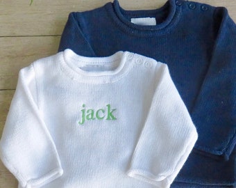 Rollneck Sweater with Button Shoulder and Monogram - Sizes 6m-5T - Child's Sweater - Baby Sweater