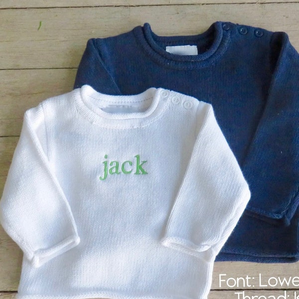 Rollneck Sweater with Button Shoulder and Monogram - Sizes 6m-5T - Child's Sweater - Baby Sweater
