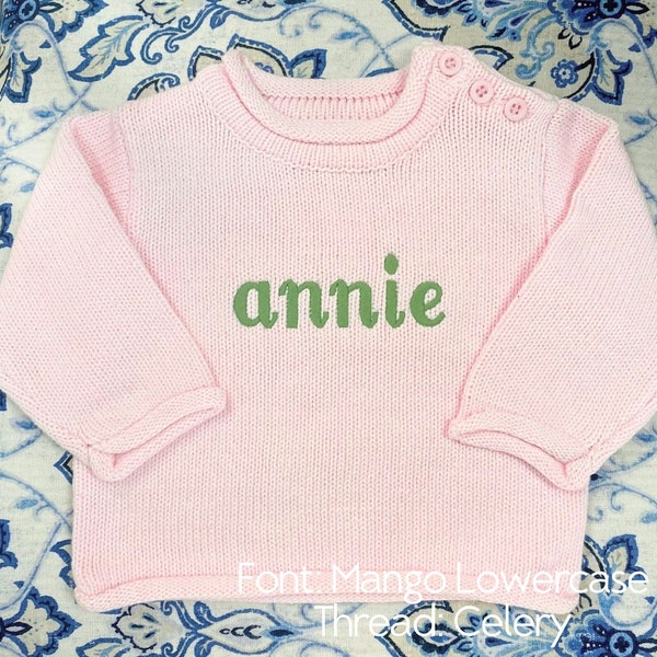 Rollneck Sweater with Button Shoulder and Monogram - Sizes 6m-5T - Child's Sweater - Baby Sweater