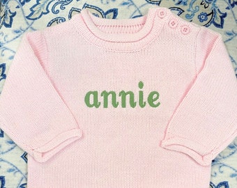 Rollneck Sweater with Button Shoulder and Monogram - Sizes 6m-5T - Child's Sweater - Baby Sweater