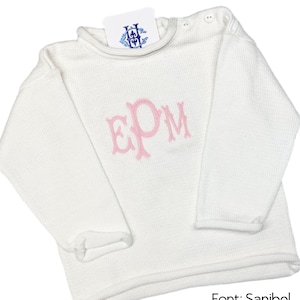 Rollneck Sweater with Button Shoulder and Monogram - Sizes 6m-5T - Child's Sweater - Baby Sweater