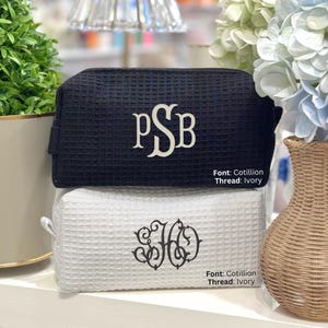 Small Waffle Cosmetic Bag with Monogram - Graduation - Wedding