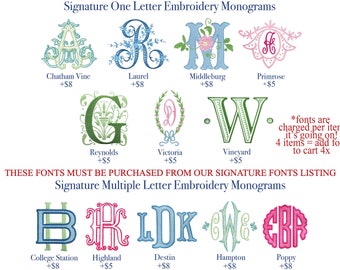 Signature Fonts - NOT DIGITAL FILE - Additional Charge - Only Purchase from this listing if you're wanting it sewn on something in our shop.