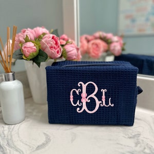 Large Waffle Cosmetic Bag with Monogram - Graduation - Wedding