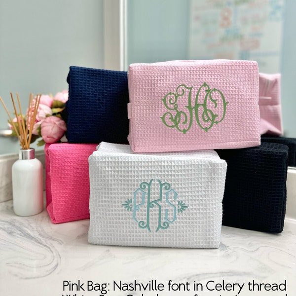 Large Waffle Cosmetic Bag with Monogram - Graduation - Wedding