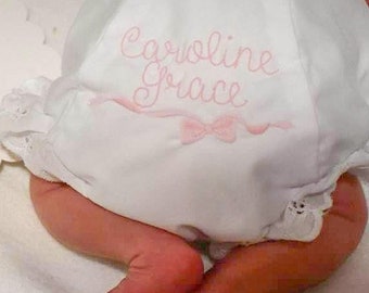 Micro Preemie, Preemie, and Newborn  Girls Bloomers with Monogram - Diaper Cover
