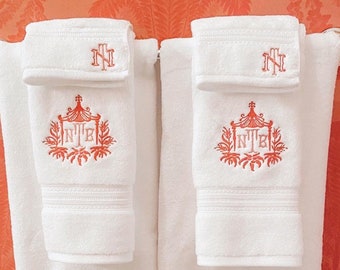 Pagoda Bath Towel with Monogram