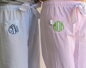Monogrammed Seersucker Pajama Pants