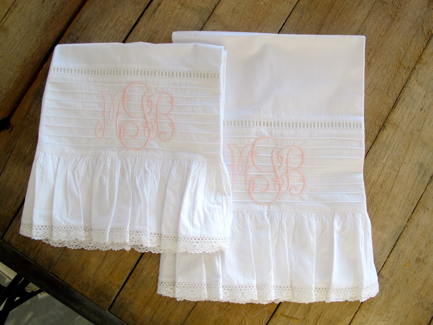 Pair of Monogrammed Pillow Cases Etsy