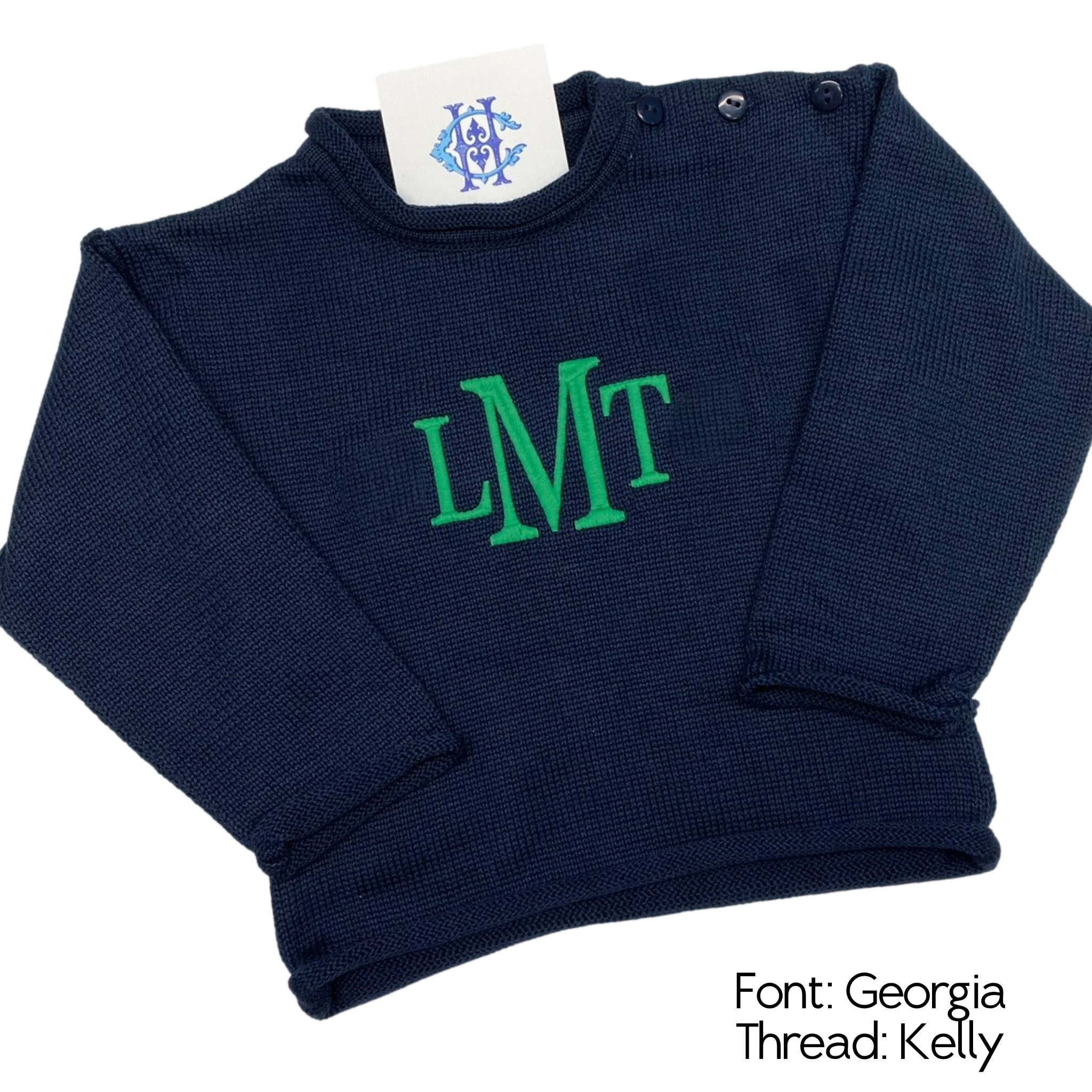 Rollneck Sweater with Button Shoulder and Monogram - Sizes 6m-5T - Child's Sweater - Baby Sweater