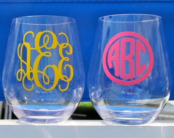 Shatterproof Stemless Wine Glass with Vinyl Monogram