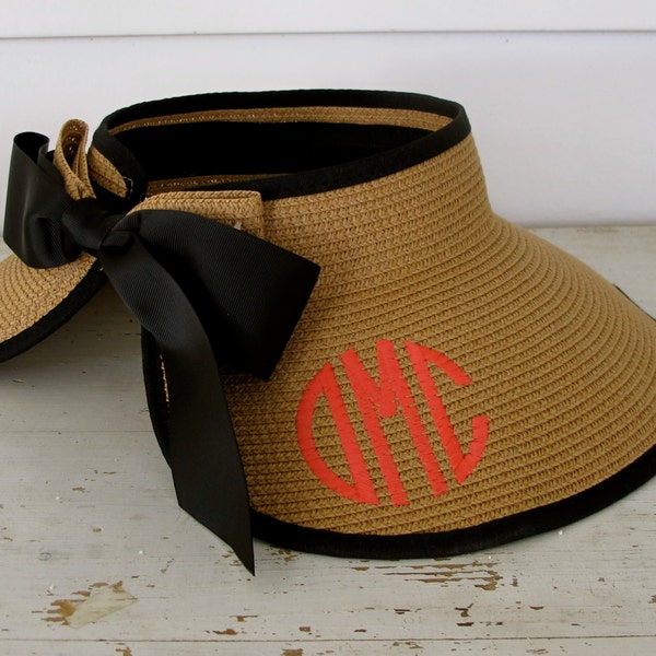 Straw Visor with Ribbon Closure and Monogram on the BACK