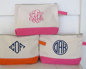 Canvas Zip Pouch with Monogram - Accessories Bag - Cosmetic Bag