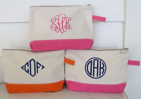 Canvas Zip Pouch With Monogram Accessories Bag Cosmetic - Etsy