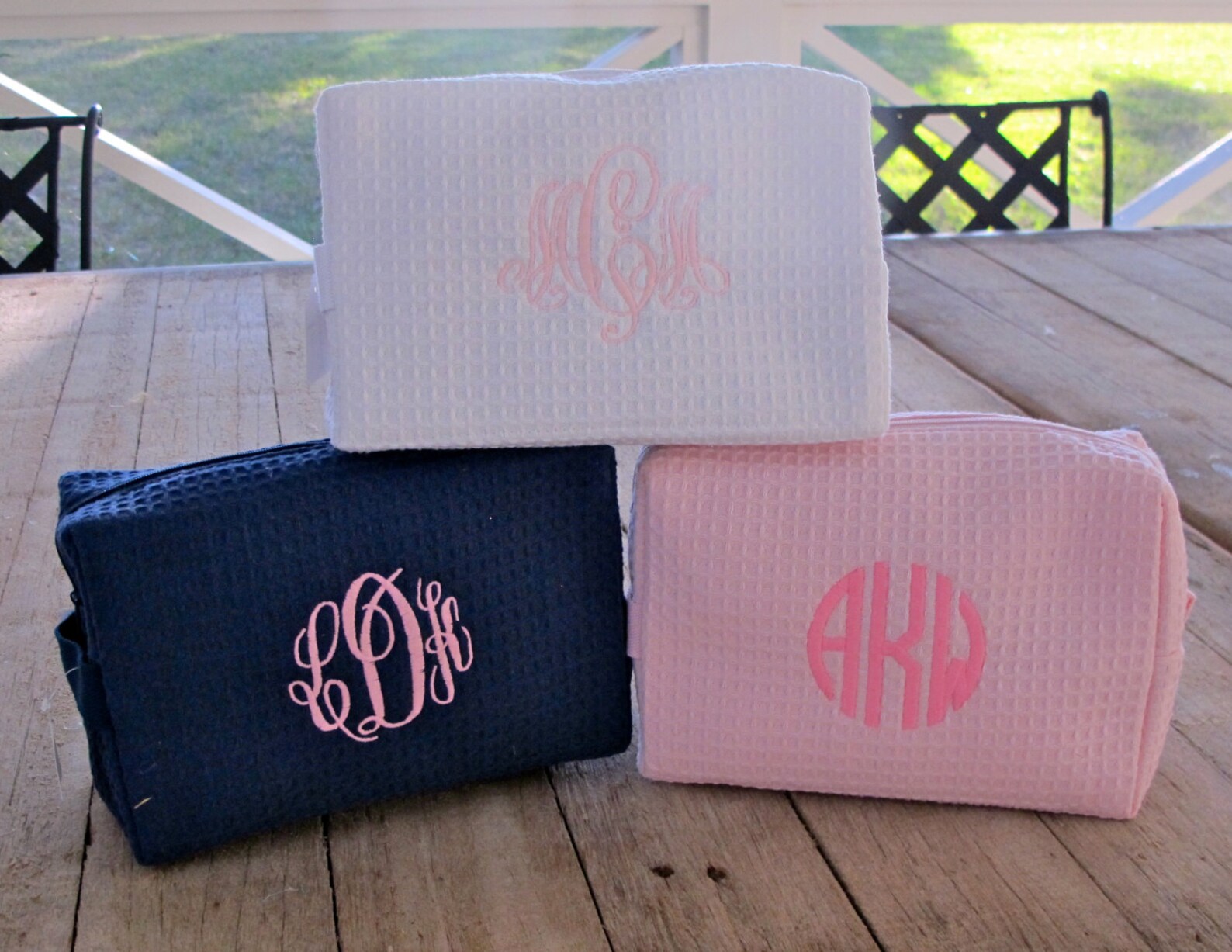 Large Waffle Cosmetic Bag With Monogram Graduation Wedding Etsy
