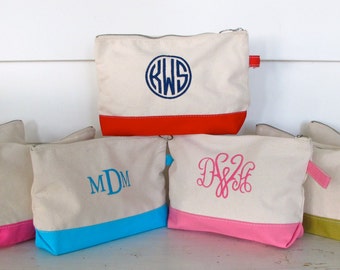 Canvas Zip Pouch with Monogram - Accessories Bag - Cosmetic Bag - Pencil Pouch