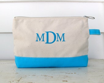 Canvas Zip Pouch with Monogram - Accessories Bag - Cosmetic Bag