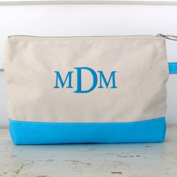 Canvas Zip Pouch with Monogram - Accessories Bag - Cosmetic Bag