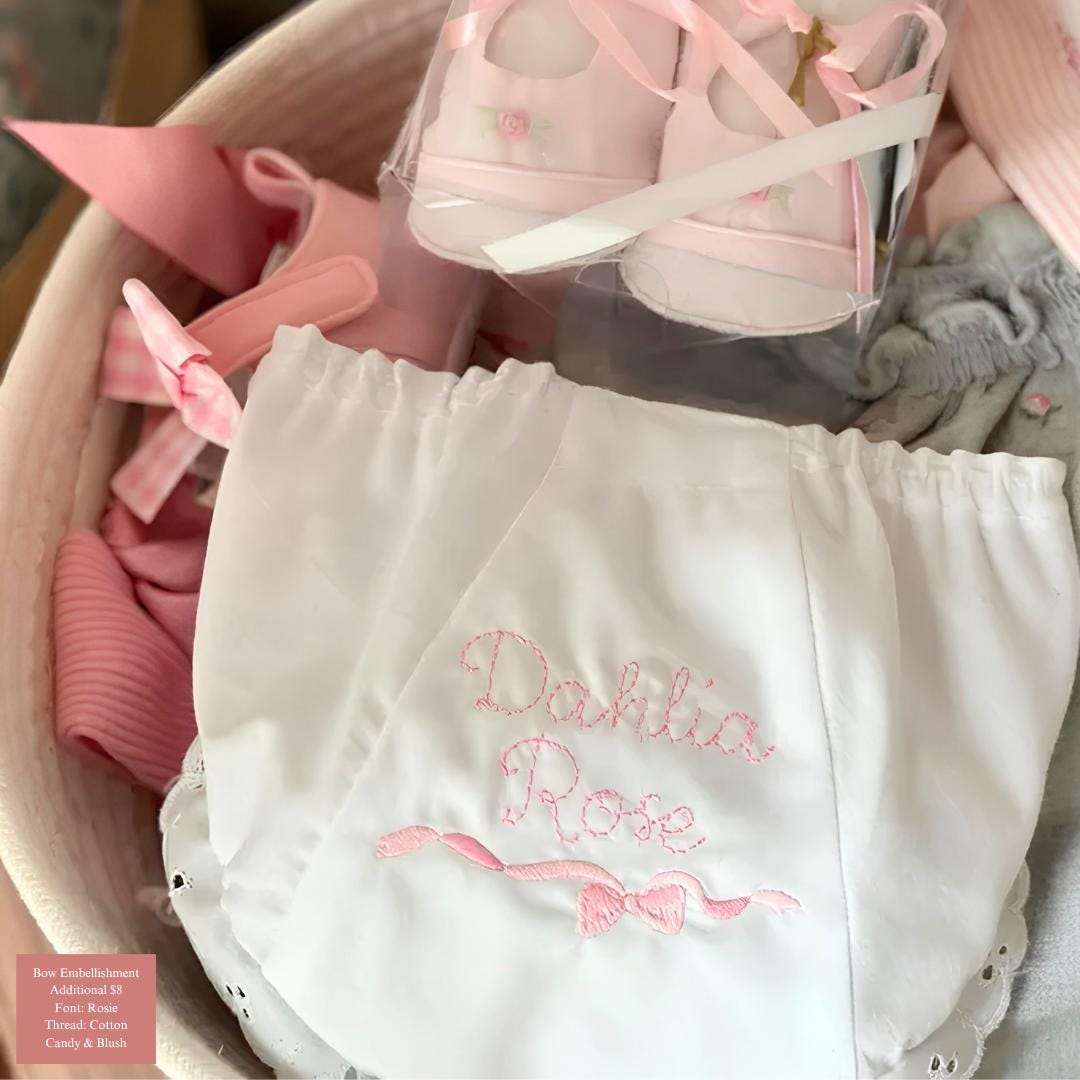 Micro Preemie, Preemie, and Newborn Girls Bloomers with Monogram - Diaper Cover