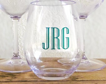 Shatterproof Stemless Wine Glass with Vinyl Monogram