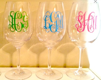 Shatterproof Stemmed Wine Glass with Vinyl Monogram