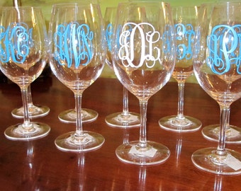 Shatterproof Stemmed Wine Glass with Vinyl Monogram