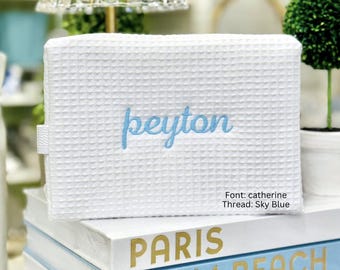 Large Waffle Cosmetic Bag with Monogram - Graduation - Wedding