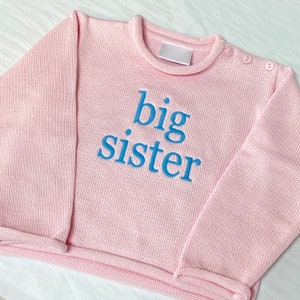 Big Brother Big Sister Rollneck Sweater with Button Shoulder and Monogram - Sizes 6m-4T - Child's Sweater - Baby Sweater