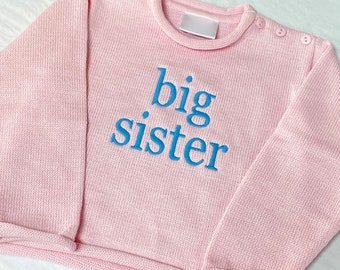 Big Brother Big Sister Rollneck Sweater with Button Shoulder and Monogram - Sizes 6m-4T - Child's Sweater - Baby Sweater