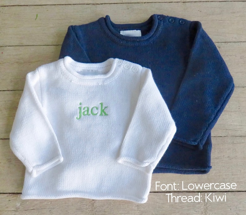 Rollneck Sweater with Button Shoulder and Monogram Sizes 6m-5T Child's Sweater Baby Sweater image 1