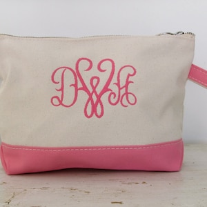 Canvas Zip Pouch with Monogram - Accessories Bag - Cosmetic Bag