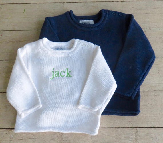 Rollneck Sweater with Button Shoulder and Monogram - Sizes 6m-4t - Child's Sweater - Baby Sweater