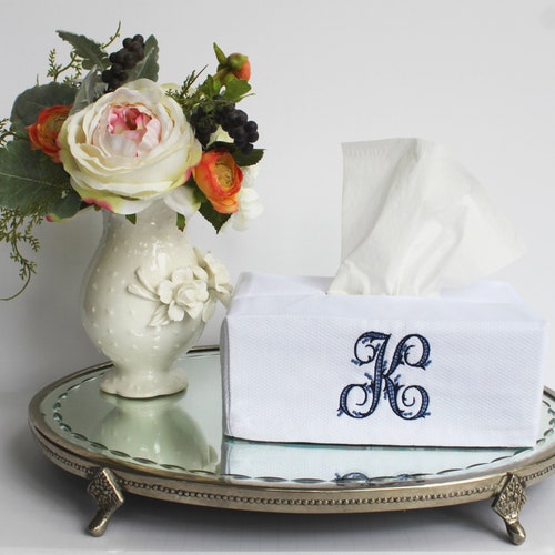 Monogrammed Tissue Box Cover Linenpineapple Monogram Etsy