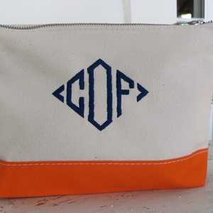 Canvas Zip Pouch with Monogram - Accessories Bag - Cosmetic Bag
