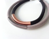 Rope chunky grey silver black statement necklace, tube necklace