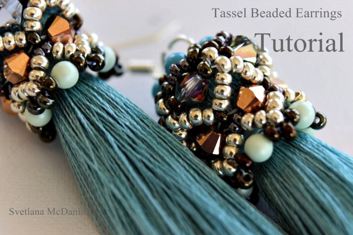 PDF Instructions Turquoise Beaded Tassel Earrings With Swarovski