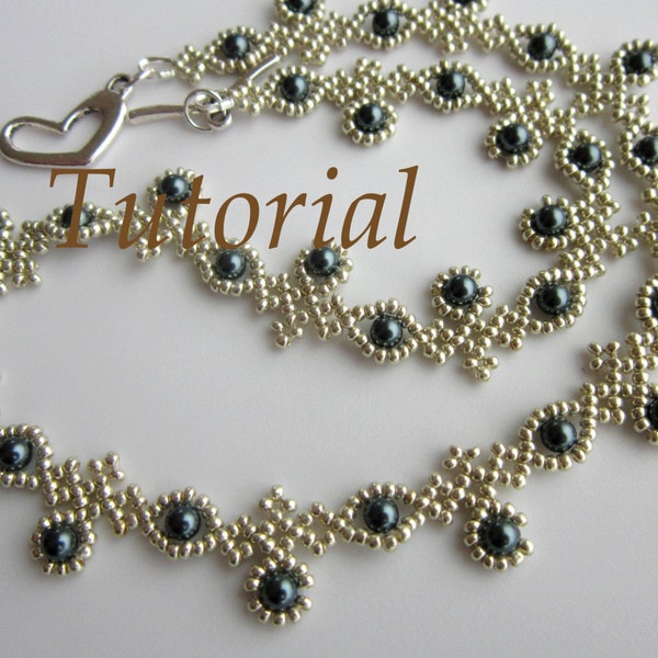 PDF beaded necklace with SWAROVSKY pearl seed bead - Necklace Blueberry- pattern- tutorial