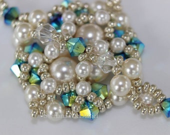 PDF tutorial beaded pearl earrings_ beadweaving pattern_ seed bead_ Swarovski crystal pearl